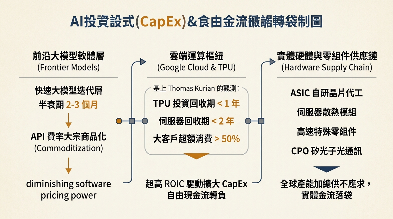 AI 資本支出與現金流傳遞機制架構圖